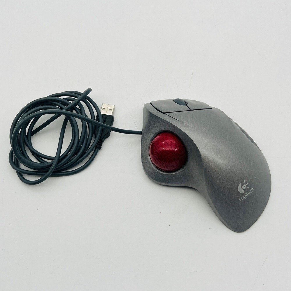 Logitech TrackMan Wheel Optical Trackball Mouse Silver T-BB18 804363-1000 USB